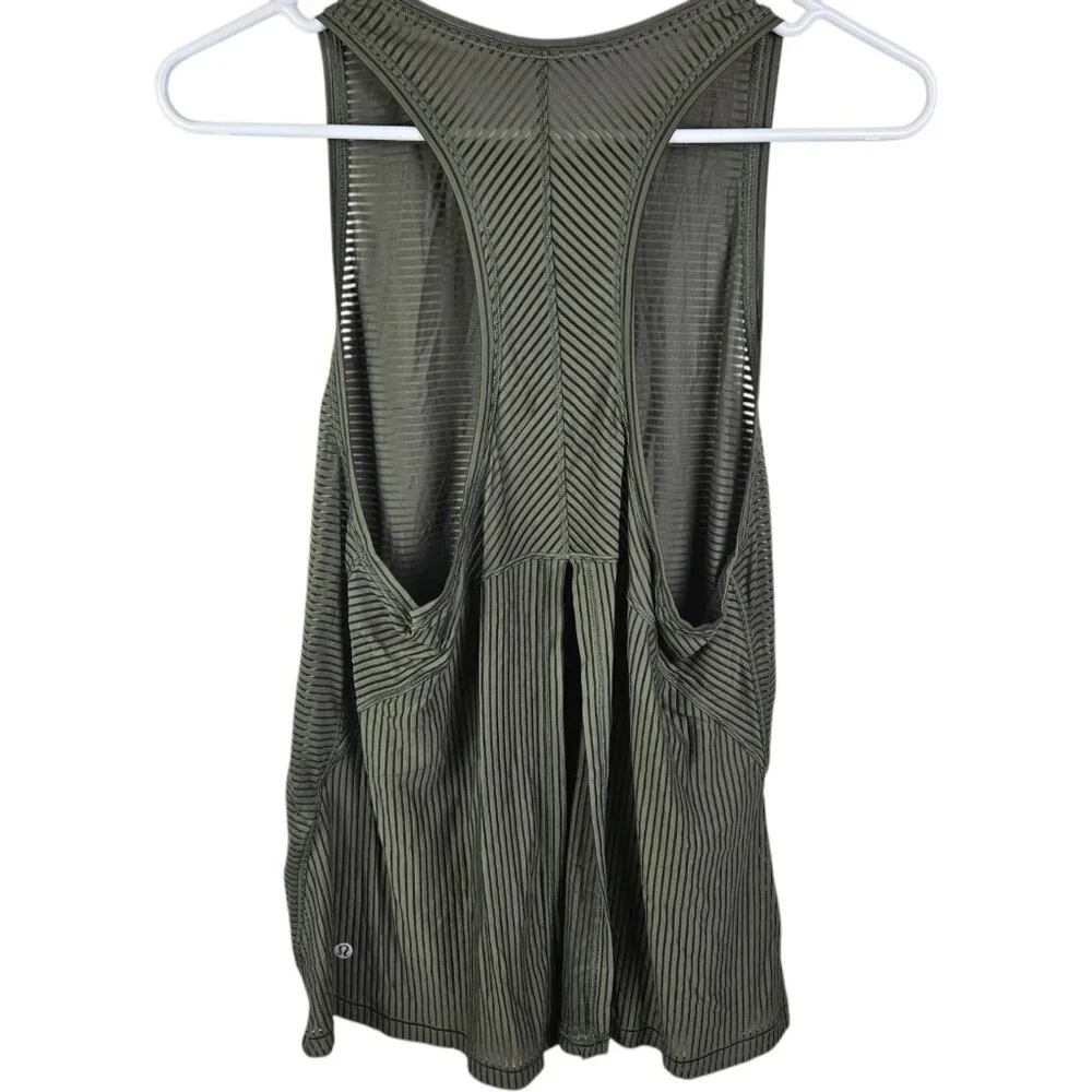 Lululemon Miles Ahead‎ Tank in Stripe Sage Olive Green